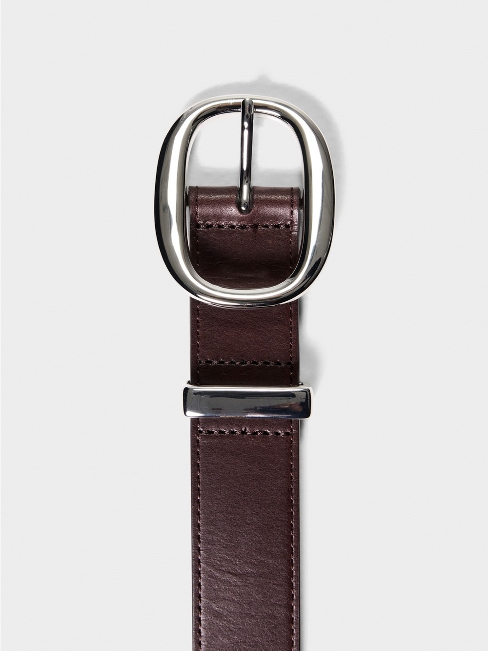 Aritzia Brown Leather Belt with Silver Oval Buckle